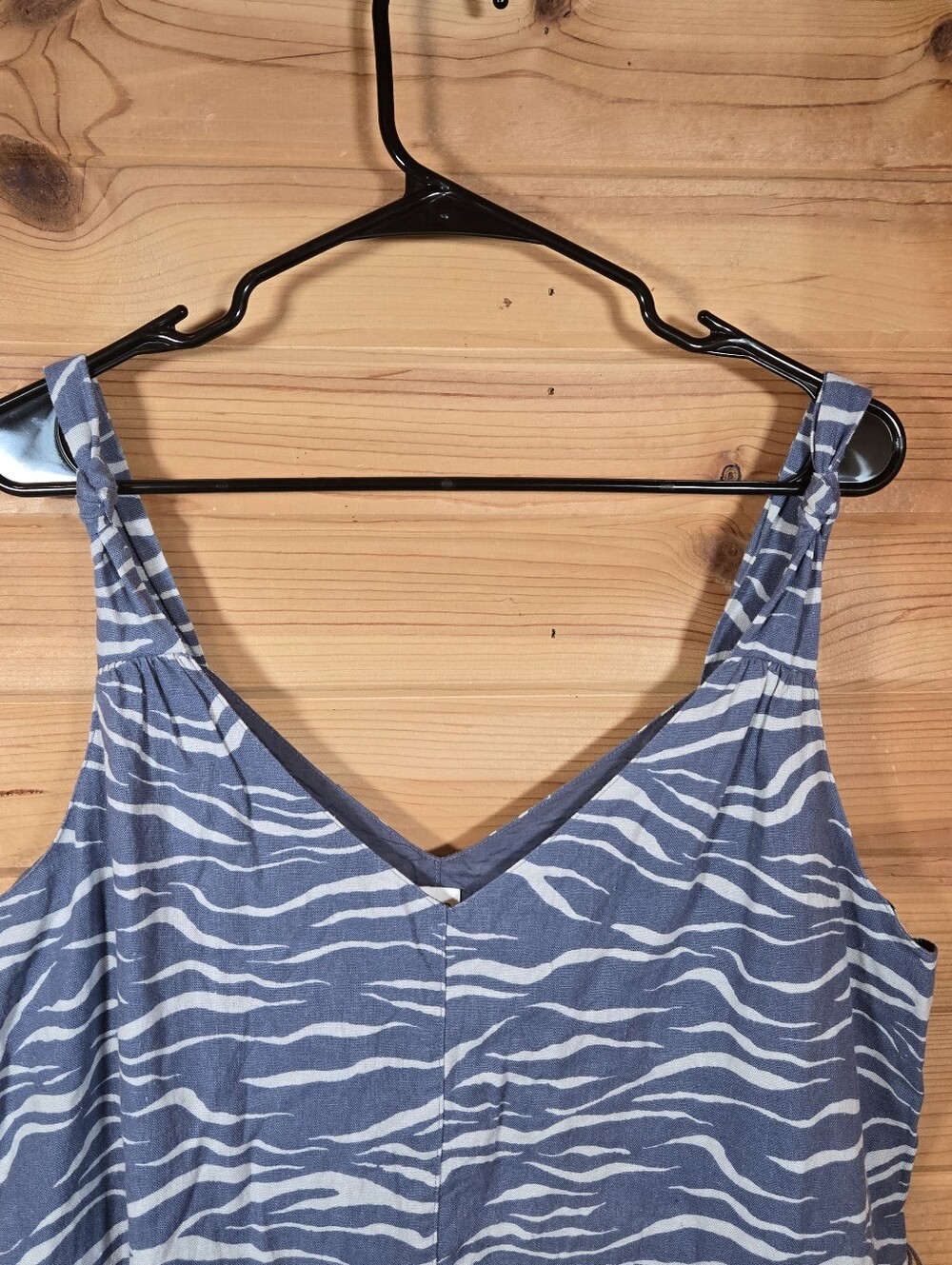 Gap Linen Blend Midi Tank Dress XL Blue White Lined Pockets Summer Vacation9